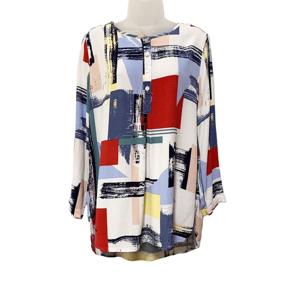 John Mark Abstract Print Button Front Long Sleeve… - image 1